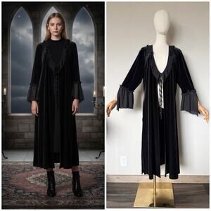 Vintage Y2K Linda Leal Sz XL Velvet Ruffle Duster Jacket Whimsigoth Dark Fairy